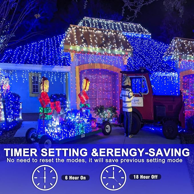 132FT 400 LED Blue String Lights Indoor, 8 Modes Clear Wire Blue Christmas Lights Outdoor Indoor, Plug in Waterproof Fairy String Lights for Christmas Bedroom Tree Decorations