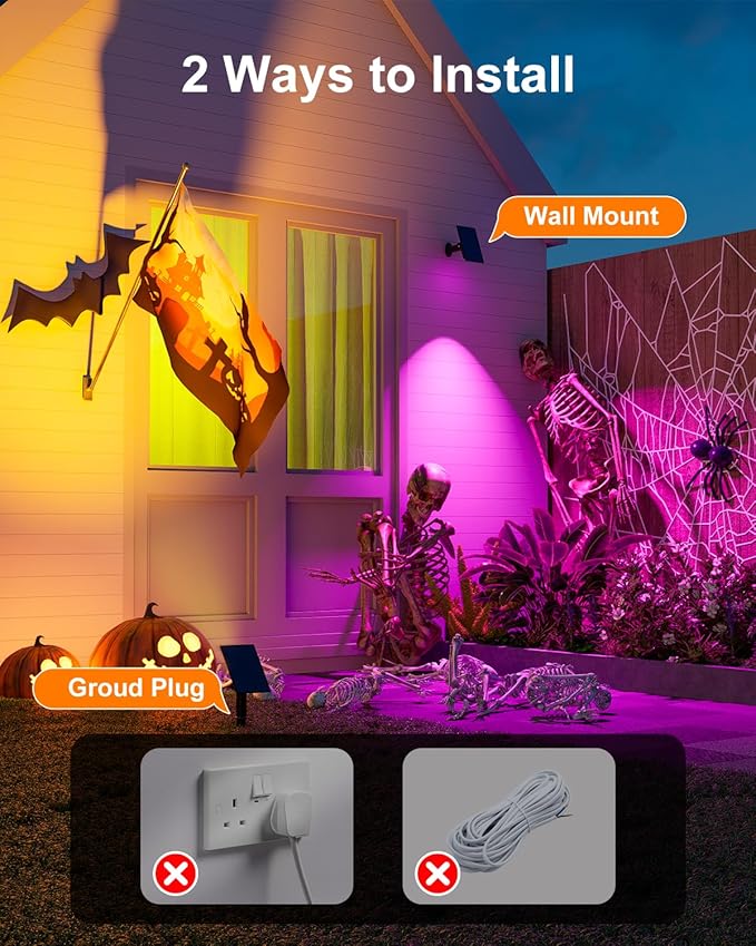 6 Pack Color Changing Solar Power Spot Lights for Halloween Decorations, Skeletons, Tombstones, Ghost, Outdoor Waterproof LED Landscape Spotlight Lamp for Outside Yard, Tree, Flag, Garden, Statues