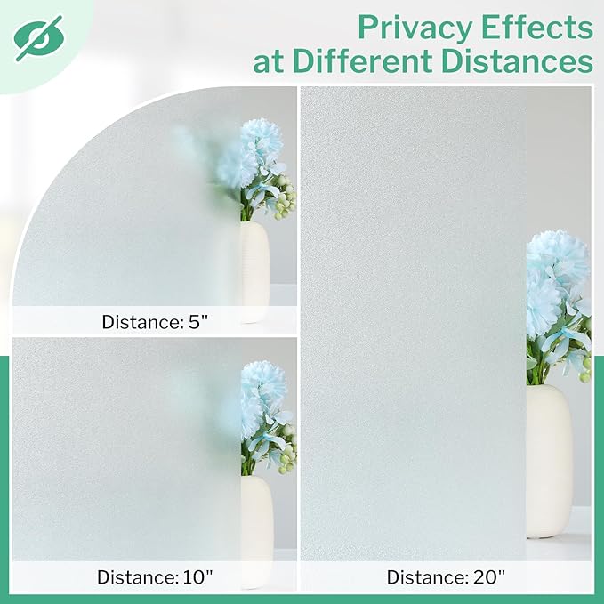 DOWELL Window Privacy Film, Frosted Glass Window Film, Static Cling Non-Adhesive Glass Clings, Sun Blocking Opaque Coverings, Reusable Door Stickers for Bathroom Home Office, Pure, 17.5" x 78.7"