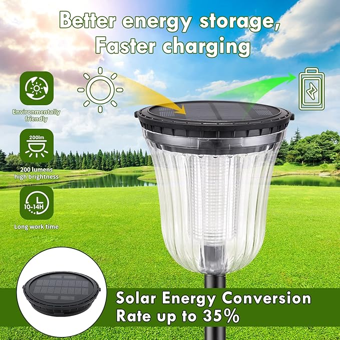 Solar Pathway Lights, 6 Pack 200 Lumens Super Bright Solar Lights Outdoor Waterproof with 2 Lighting Modes, Auto On/Off Outdoor Solar Lights for Yard, Walkway, Lawn, Driveway, Path,Outside