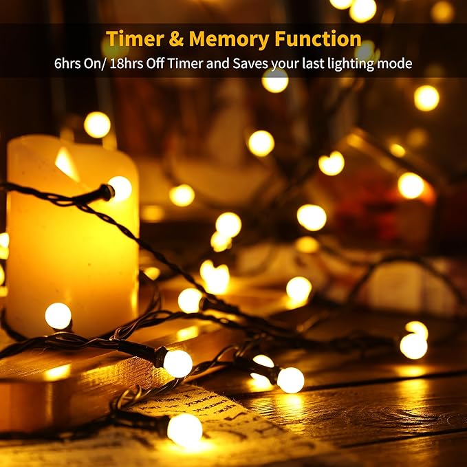 Brizled LED String Lights, 66ft 200 LED Warm White Christmas String Lights, 8 Modes LED Christmas Lights, Berry String Lights Plugin, Xmas Tree Lights Green Wire for Indoor Outdoor Party Patio