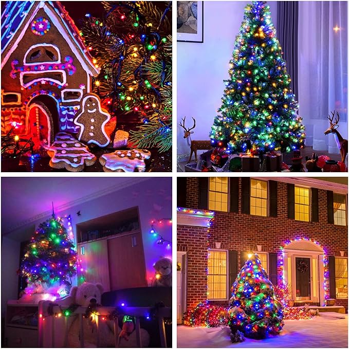 JMEXSUSS 300 LED Christmas Lights Outdoor Waterproof, Multicolor Christmas Tree Lights Plug in, 8 Modes Twinkle Fairy String Lights for Indoor Xmas Wedding Party Garden Decoration