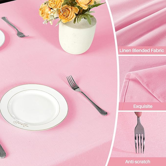 IVAPUPU Textured Linen Table Cloth for Rectangle Tables - Pink Tablecloths Rectangular Waterproof Wrinkle Free Wipeable Dining Table Cover for Spring Wedding Birthday Kitchen Decor, 52 x 70 Inch
