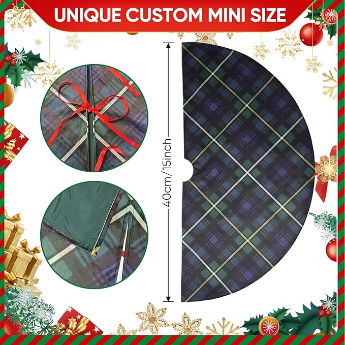 Mini Christmas Tree Skirt 15 Inch – Campbell Clan Tartan Navy Blue and Green Plaid Tree Mat for Small, Pencil, or Desktop Xmas Trees, Scottish Holiday Decor for Desk, Office, Shelf, or Compact Space
