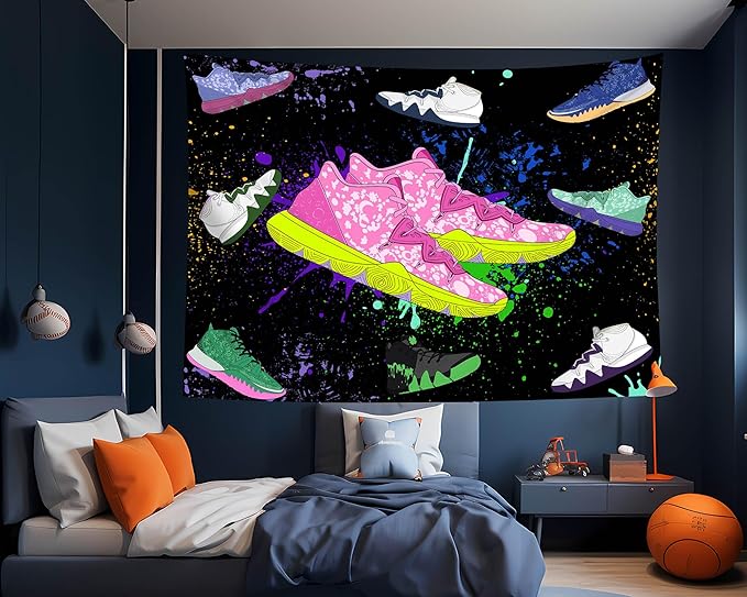 dueeia Sneaker Tapestry Wall Hanging Sneakerhead Ball Party Decorations Basketball Shoes Sports Backdrop for Teen Boys Mens Bedroom Living Room Dorm Wall Decor (90.6"x70.9")
