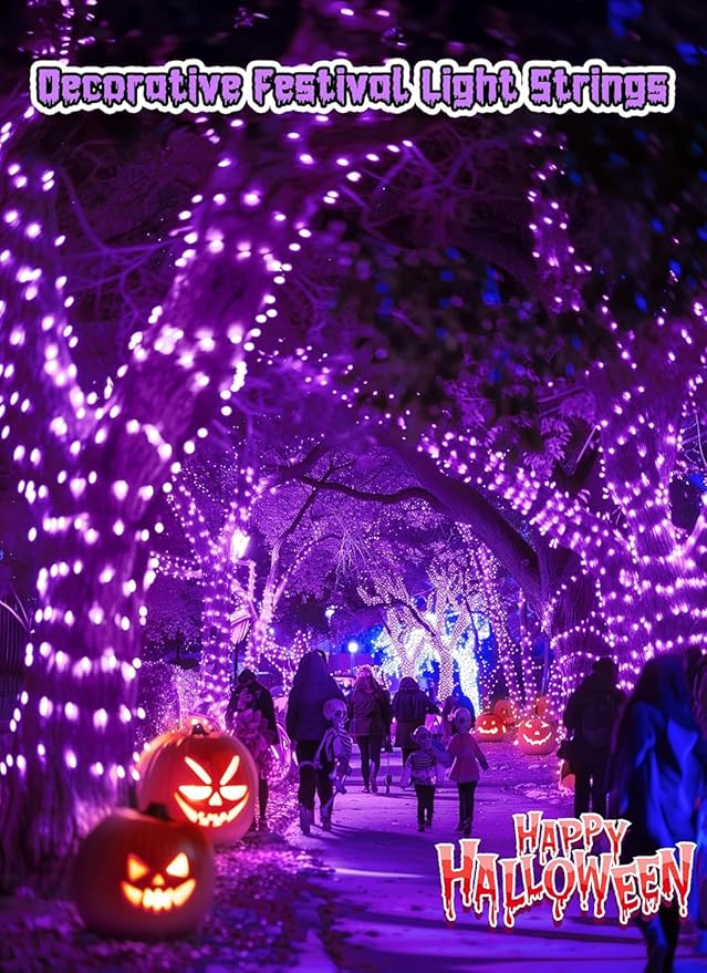 Battery Operated Halloween Indoor String Lights, 8 ft 20 LED Purple Mini Cluster Tree Lights with Timer, Indoor Outdoor Patio Garland Window Decor for Party Christmas Halloween Decorations