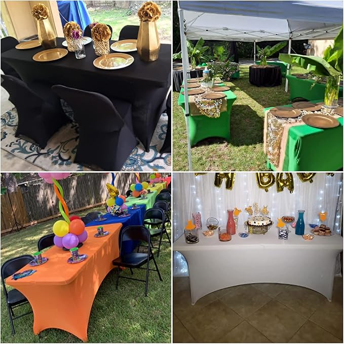 2-Pack Spandex Waterproof Tablecloths, 6FT, Emerald, Stretchable, Stain Resistant, All-Season, Wedding, Table Covers for Party, Wedding, Banquet, Events