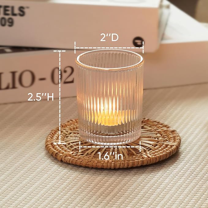 Homemory 24 Pcs Glass Votive Candle Holders, Clear Tealight Candle Holder, Vintage Candle Holders Bulk for Table Centerpieces, Christmas, Baby Shower, Birthday, Wedding