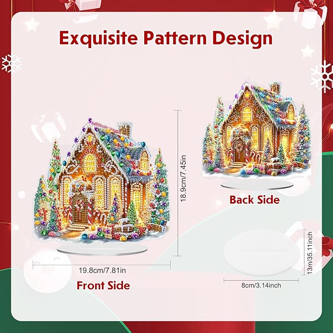 MEIYUDA Christmas Diamond Art Tabletop Kits, Christmas House Diamond Art Painting Desktop Ornaments for Adult, DIY Special Shaped Crystal Desk Placement Ornament for Home Office Decor Crafts Gift
