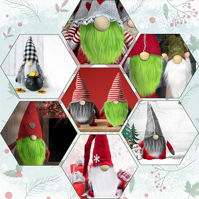 60 Pcs Gnomes Beard Sets Faux Fur Pre Cut Gnomes Beard Foam Cone Foam Handmade Wood Balls for Halloween Christmas Day Crafts(White, Green, Gray)