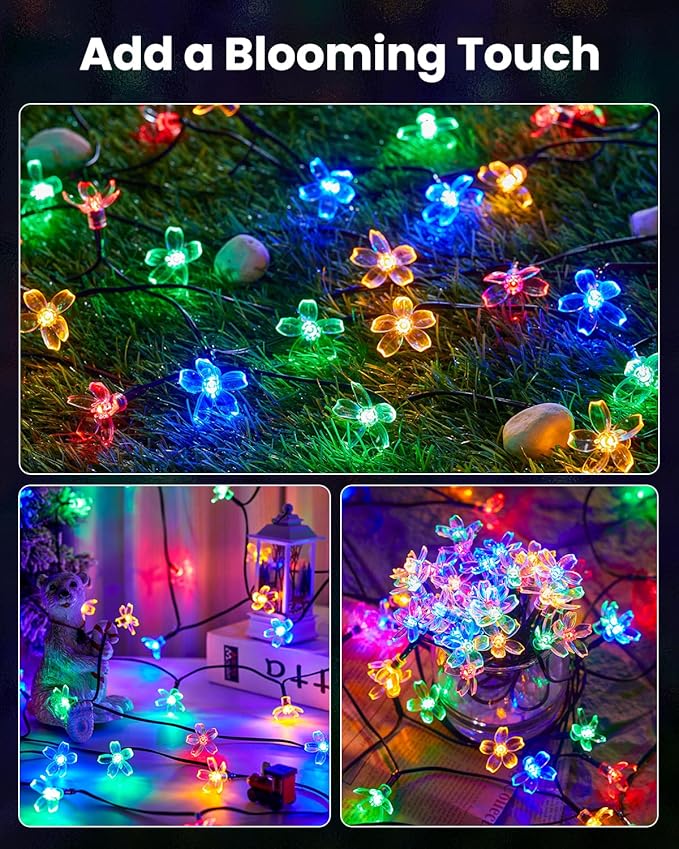Brightown 2 Pack Total 52FT 120 LED Flower Solar String Lights Outdoor Waterproof Fairy Lights for Garden Yard Fence Patio Christmas Tree Wedding Party Decor, Multicolor