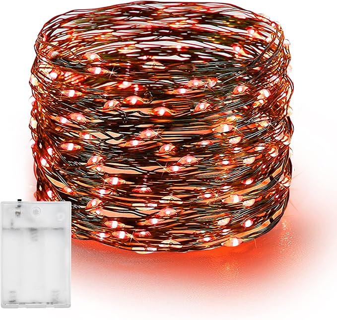 Dazzle Bright Fairy String Lights, 20 FT 60 LED Copper Wire Battery Operated Waterproof Lights, Halloween Decorations for Indoor Home Outdoor Garden Patio Yard Party Decor (Orange, 1)