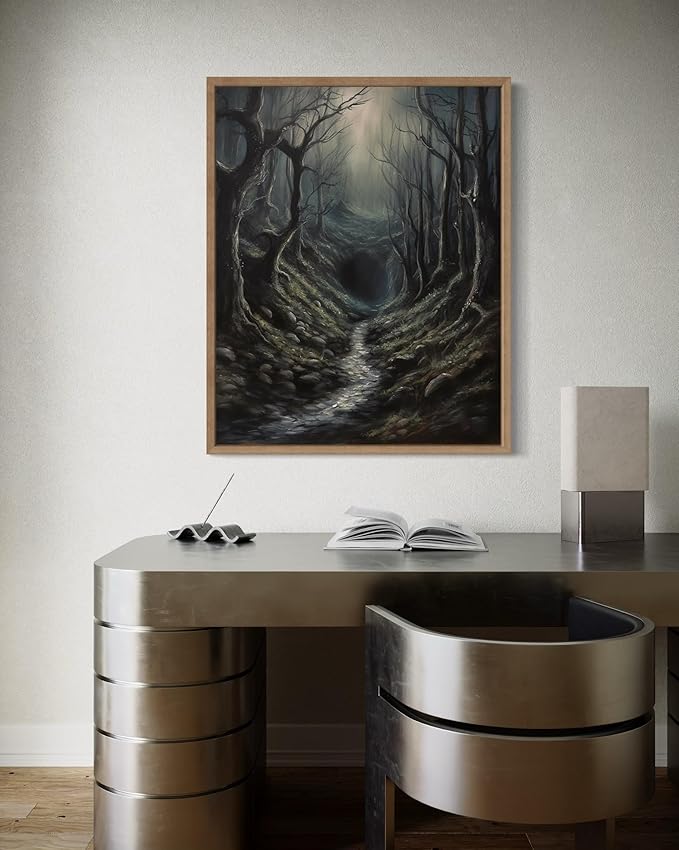 Dark Tunnel Poster Art Print, Halloween Scary Vintage Wall Art Academia Spooky Painting Decoration for Horror Prints, Gothic Posters Bedroom Decor 89 (Dark Tunnel, 11 x 14 inches, Wood Frame)