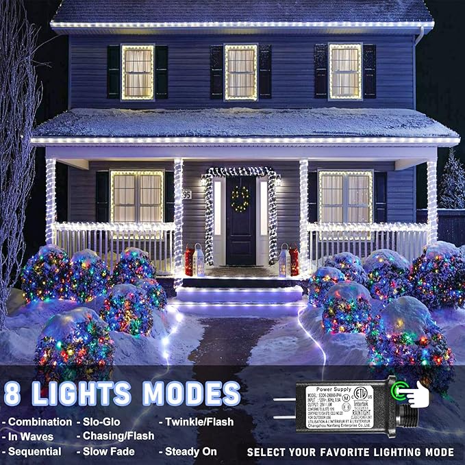 100FT 300 LED Rope Lights Outdoor, Connectable and Flexible Tube Lights with 8 Modes, Waterproof Rope Lighting Indoor for Deck, Garden, Patio, Landscape, Pool, Party Decorations - White