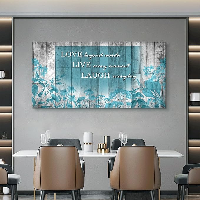 Cao Gen Decor Art S07062 Wall Art Motivational Quotes Canvas Prints 1 Panels Teal Flowers Abstract Pictures Paintings Stretched and Framed for Living Room Bedroom Kicthen Office Artwork