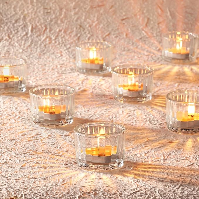 Homemory 12 Pcs Tealight Candle Holders, Clear Votive Candle Holders, Glass Candle Holder for Table Centerpiece, Wedding, Baby Shower, Birthday, Party, Halloween, Christmas