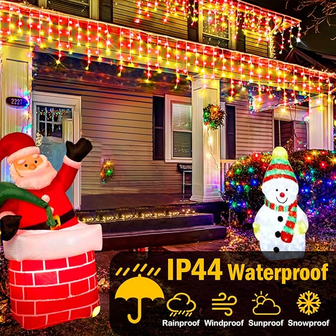 49FT Christmas Lights, 480 LED Ice Lights for Outside Clear Wire Twinkle Lights with 8 Modes Timer Waterproof for Christmas Party Tree Holiday Patio Yard Home Decor(Red and Warm White)
