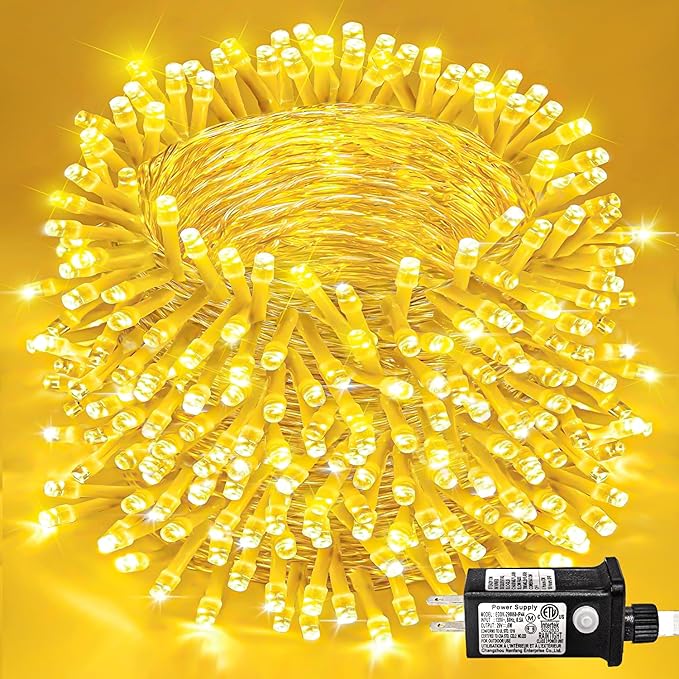 132FT 400 LED Christmas Lights Outdoor, 8 Modes Clear Wire Christmas String Lights Indoor, Plug in Twinkle Fairy Light for Bedroom Wedding Tree Party Decorations, Warm White