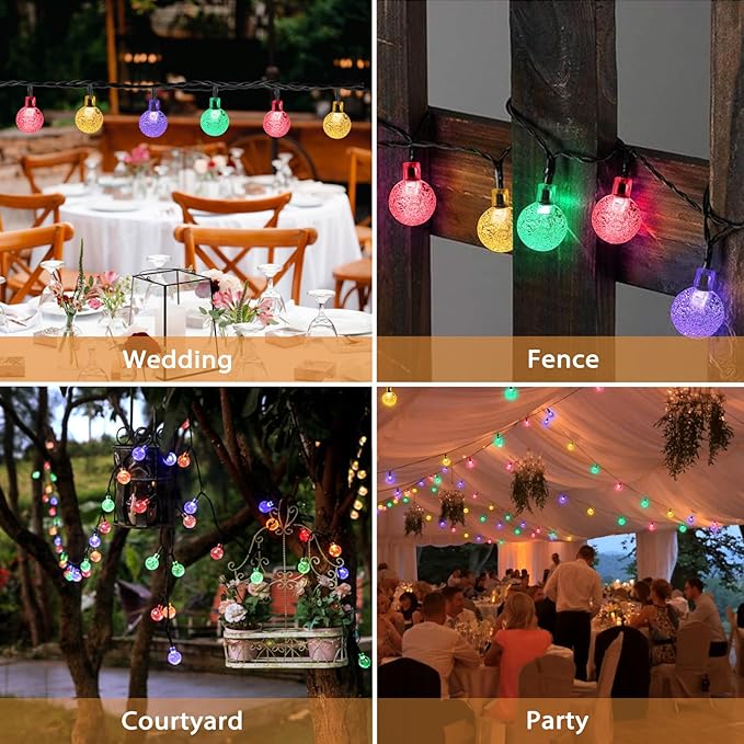 Outdoor Solar String Lights, 46FT 66LED 8Modes Crystal Color Solar Powered Christmas Fairy String Lights for Outside Yard Fence Easter Holiday Party Camping Porch Balcony Decor(Multicolor)