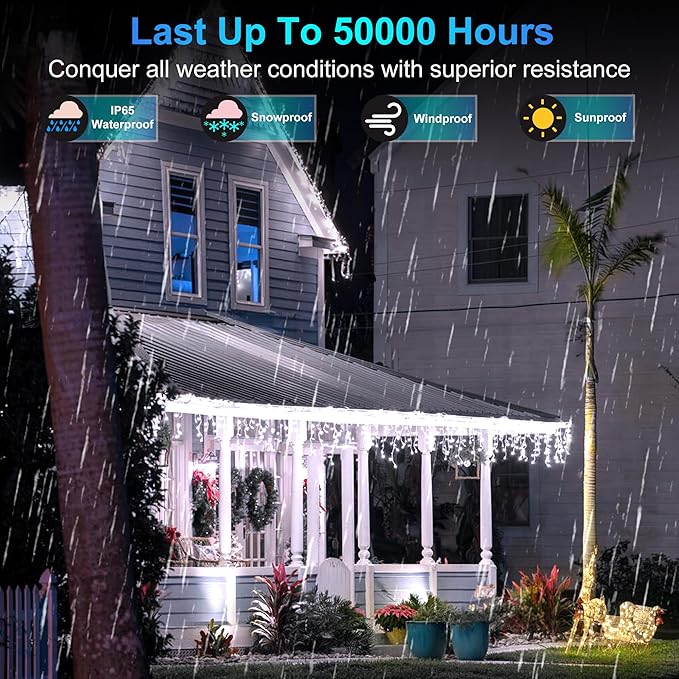 1332 LED 132FT Christmas Lights with 296 Drops, 12 Modes Dimmable Cool White Outdoor Hanging Lights with Timer Memory, Waterproof Curtain Lights for Home Bedroom Indoor Tree Window Roof Fence Wedding