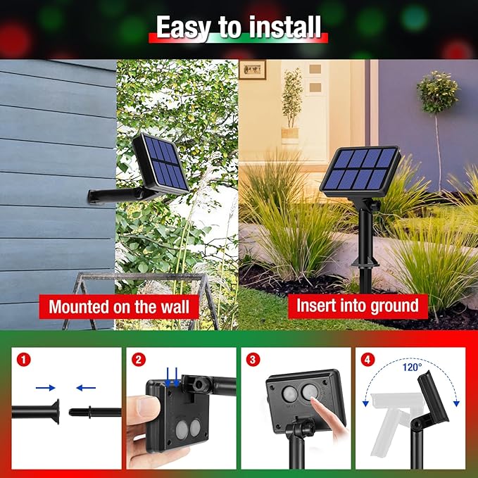 btfarm 4 Pack Solar String Lights Outdoor, 320LED 132FT Solar Fairy Lights Waterproof 8 Modes, Red Green Copper Wire Solar Powered Twinkle Light for Outside Tree Garden Christmas Wedding Party Decor