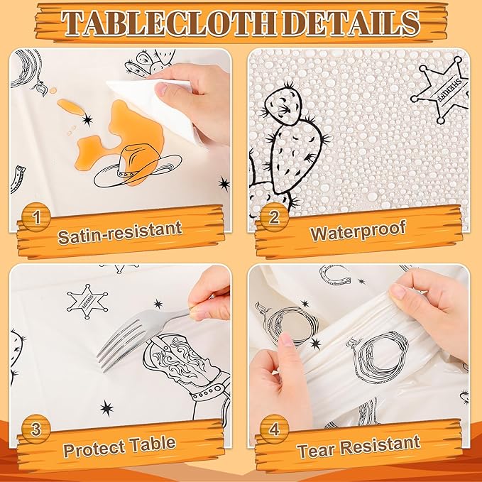 3 Pack Western Cowboy Party Decorations Tablecloth, 54 X 108Inch Rodeo Table Covers Disposable Cowboy Table Cloth Waterproof Tables Cover for Western Rodeo Birthday Party Decor