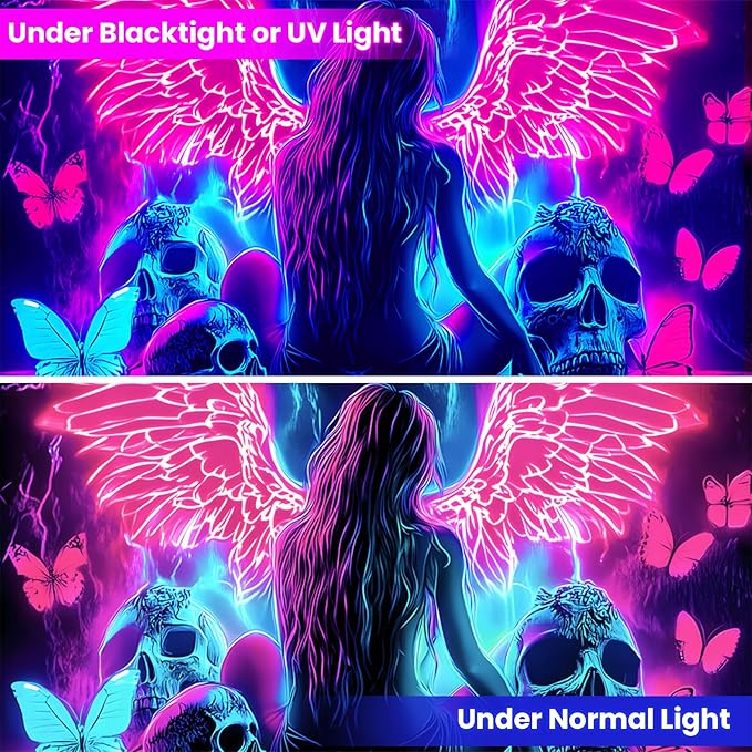 Blacklight Tapestry,WingTapestry Glow In The Dark,UV Reactive Black Light Upright Posters Wall Hanging for Bedroom Dorm Living Room Backdrop Decor (wing12, 59L" x 51W")