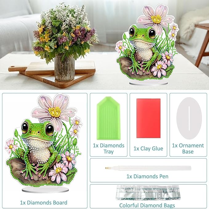 Diamond Painting Kits for Adults Beginners, 5D Full Drill Frog Crystal Art Desktop Ornament, DIY Single Sided Home Office Desk Decor, Creative Craft Gift Set with Tools