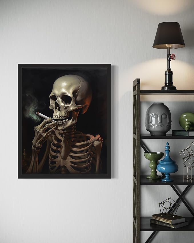 Skull Smoking Ciggarettes Poster Art Print, Halloween Scary Vintage Wall Art Academia Spooky Painting Decoration for Horror Prints, Gothic Posters Bedroom Decor 89 (Skull Smoking Ciggarettes, 8 x 10 inches, Unframed)