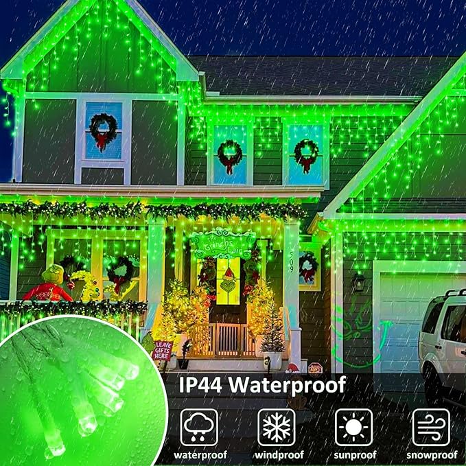 Icicle Lights for Outside, 66FT 640 LED Christmas Lights Outdoor with 8 Modes Waterproof, Connectable Plug in Twinkle String Light for Indoor Yard Garden Party Holiday Decorations, Green