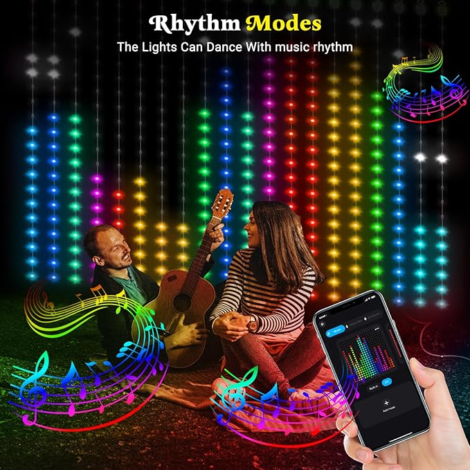 Smart Curtain Lights 400 LED, Color Changing LED Curtain Lights 6.6 * 6.6 FT, Dynamic DIY Fairy String Light Curtains for Bedroom Backdrop Party Indoor Outdoor Decor (APP +Remote Control)