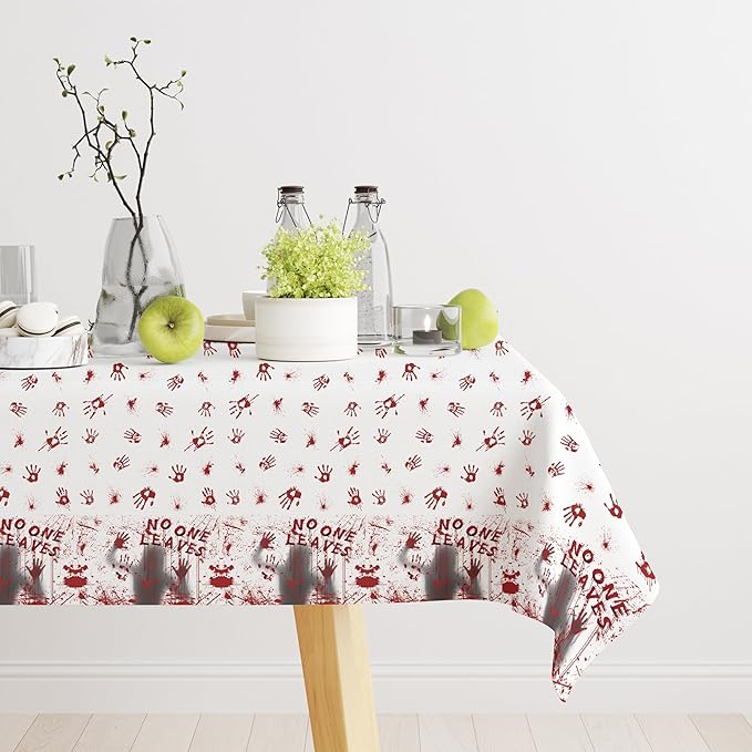 Halloween Tablecloth, 54"x 108" Rectangle Halloween Table Covers, Bloody Handprint Tablecloth for Tables Decoration, Plastic Haunted Tablecovers for Party Supplies Disposable Spooky Table Cloth