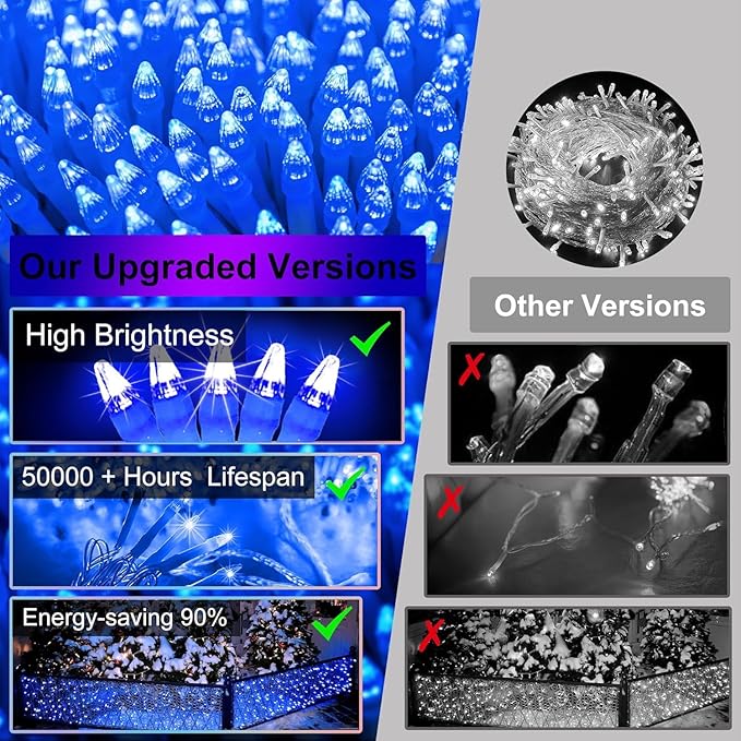 1332 LED 131FT Extra Long Icicle Lights - 296 Drops Waterproof Christmas Lights 12 Modes, Outdoor Christmas Decor for Mall Hotel Fence Holiday Lighting Blue