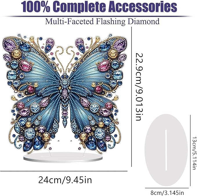 Diamond Painting Kits for Adults Beginners, 5D Full Drill Flowers and Butterfly Crystal Art Desktop Ornament, DIY Single Sided Home Office Desk Decor, Creative Craft Gift Set with Tools