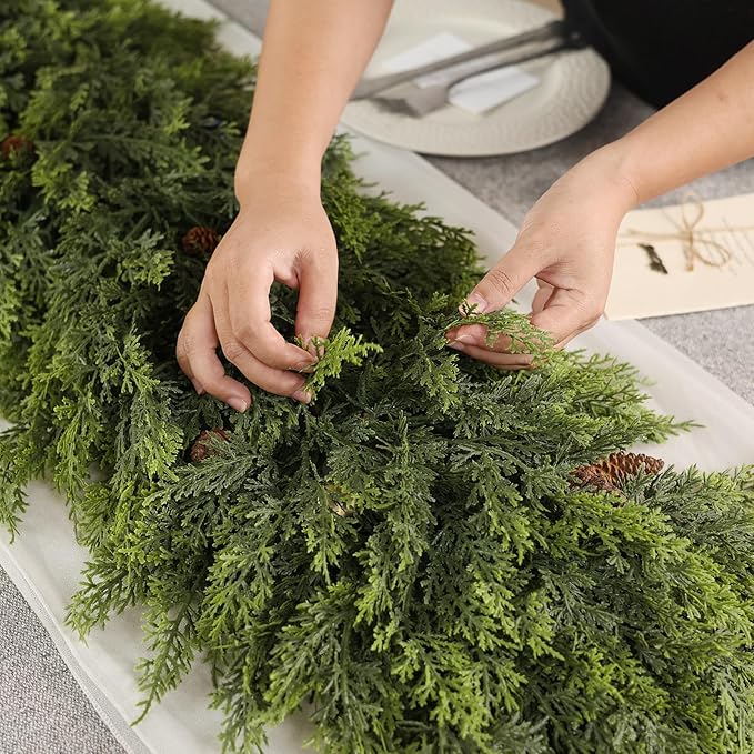 16FT Real Touch Cedar Garland for Fireplace - Artificial Christmas Garlands Realistic Faux Greenery Fake Pine Needles Garland for Holiday,Table, Window,Mantel,Stairs, Home,Indoor Outdoor Decor (1PCS)