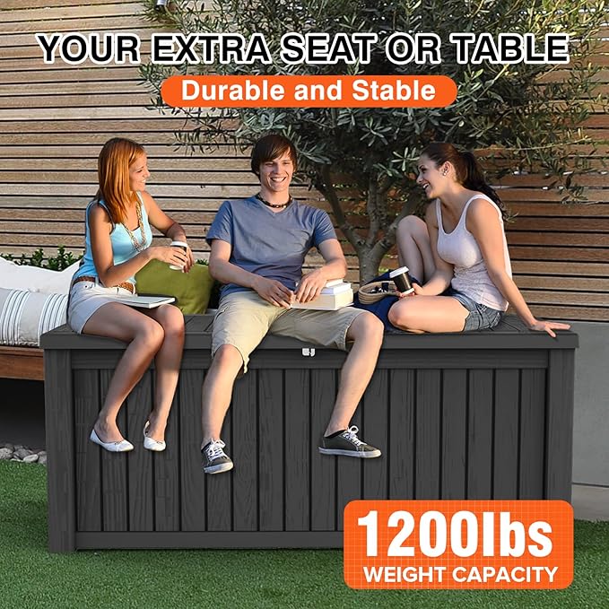 150 Gallon Deck Box Large Outdoor Storage for Patio Furniture,Outdoor Cushions,Garden Tools and Pool Supplies,Waterproof,Resin,Lockable(Black)