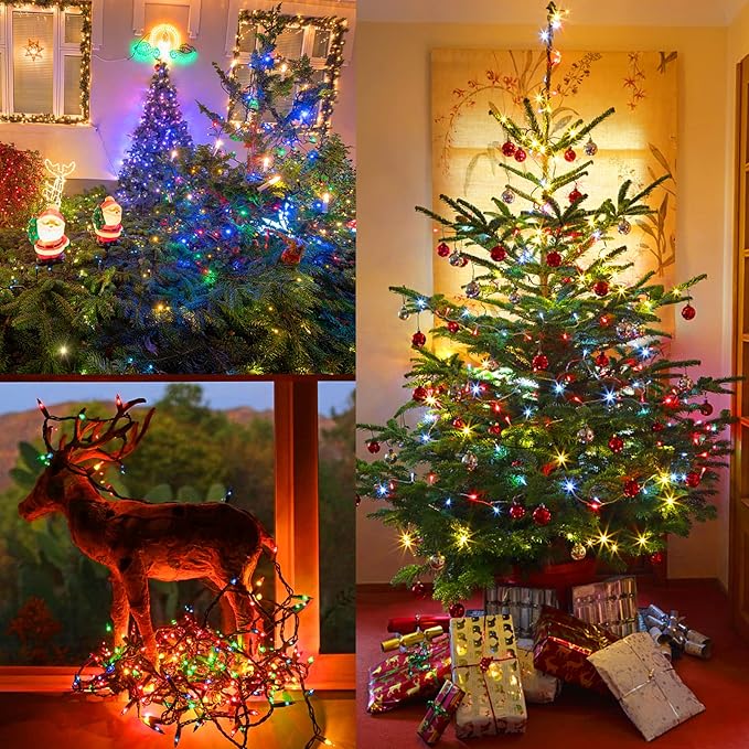 2Pack 50 LED Battery Operated Christmas Lights 17.7 FT, Multicolor Waterproof Mini String Lights with 8 Lighting Modes,Timer, Remote Control, for Tree, Christmas Decoration, Outdoor, Indoor