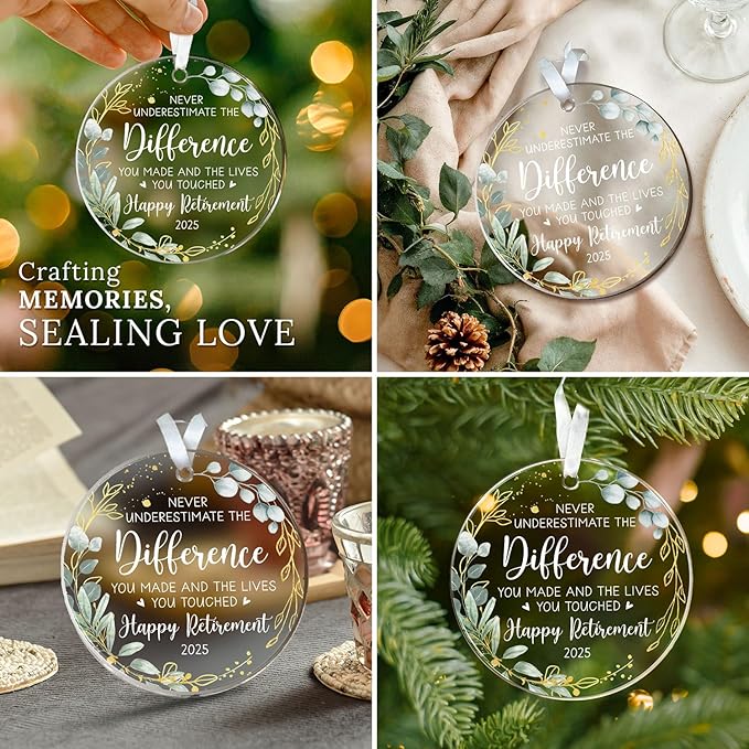 HEXMOZ Retirement Gifts - Retirement Gifts for Women, Men 2025 - Retired Ornament 2025 - Retired Gift for Coworker, Boss, Employee, Teacher, Nurse, Woman, Man - Acrylic Christmas Ornament Keepsake