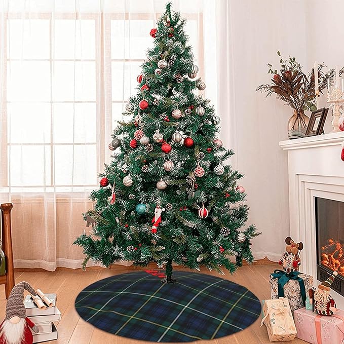 Mini Christmas Tree Skirt 15 Inch – Campbell Clan Tartan Navy Blue and Green Plaid Tree Mat for Small, Pencil, or Desktop Xmas Trees, Scottish Holiday Decor for Desk, Office, Shelf, or Compact Space