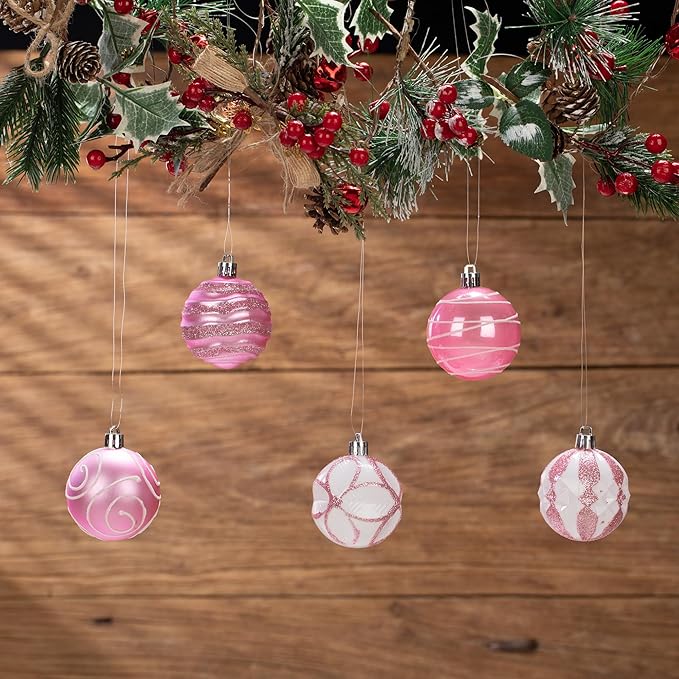 100Pcs Christmas Balls Ornaments Set, Shatterproof Christmas Decorations with Hand-held Gift Package for Xmas Tree/Holiday/Wedding/Holiday/Party Decor (Pink & White)