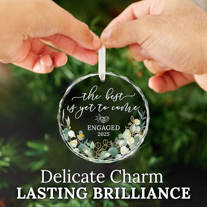 HEXMOZ Engagement Gifts for Couples - Engagement Gift for Newly Engaged Couples, Women, Fiance, Her - Bride to Be Gifts, First Christmas Just Engaged Glass Ornament 2025 - Party Decorations