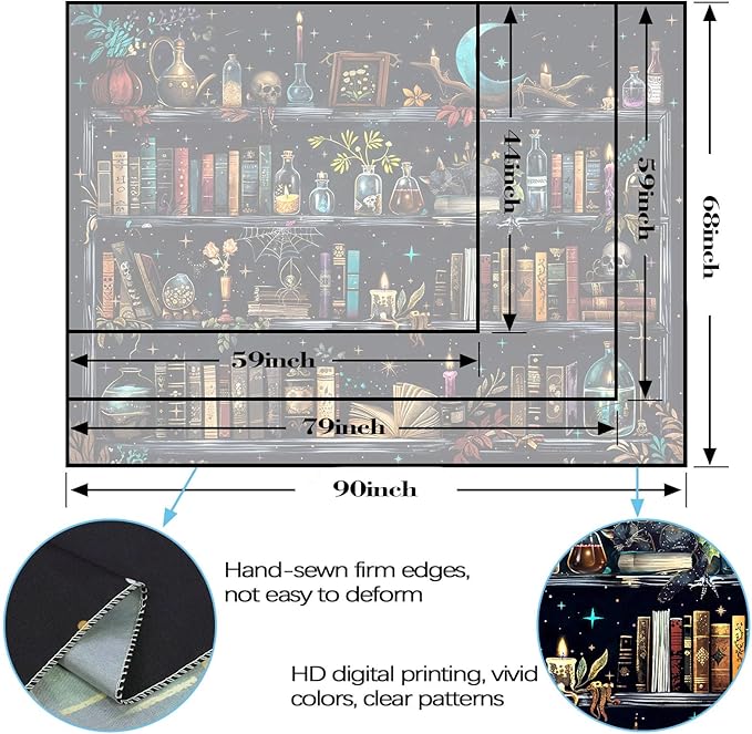 Accnicc Magic Bookshelf Tapestry Magical Witchy Potion Dark Hippie Haloween Tapestries Wall Hanging Gothic Skull Black Cat Library Book Tapestry for Bedroom Living Room Dorm 80 x 60 inch