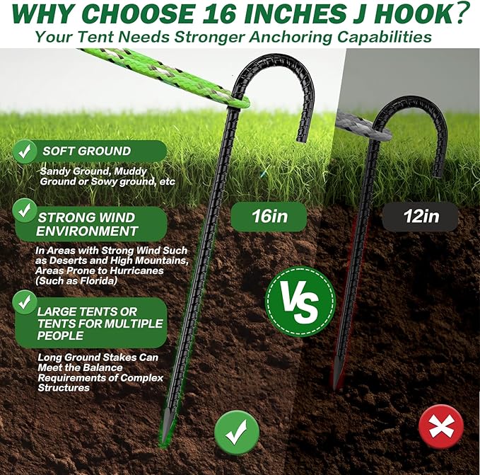 16 Inch Ground Stakes Heavy Duty,8 Pack Metal Fence Stakes for Ground for Wire Fencing,Heavy Duty Long Tent Stakes for Trampolines Camping Canopies and Swing Set