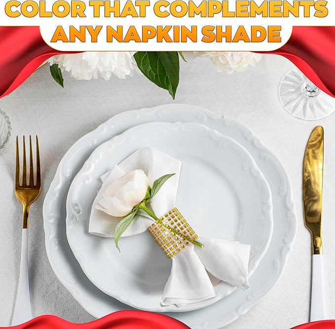 Gold Napkin Rings Set of 100 – Rhinestone Napkin Ring Holders for Weddings, Spring Events, and Table Decorations | Durable, Reusable, and Versatile for Parties, DIY Projects