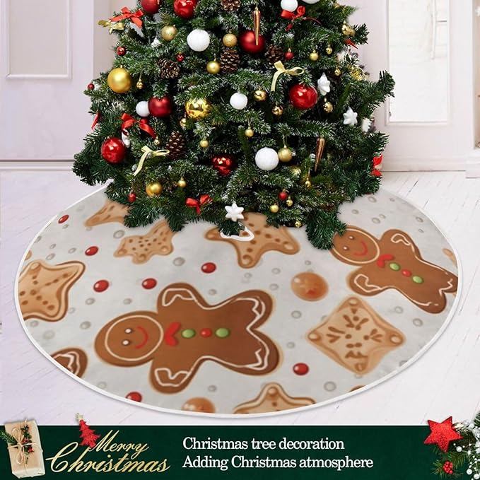 Gingerbread Christmas Tree Skirt - 36 Inch Xmas Tree Mat for New Year Party Decorations