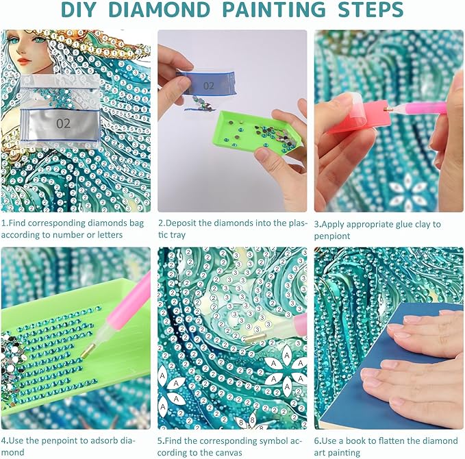SENQAO Fairy Diamond Art Hanging Kit for Adult, Special Shaped Rhinestone, Double Sided DIY Acrylic Diamond Art Painting Window Pendants Home Garden Wall Hanging Kits Hanging Ornament (Shell Witch)