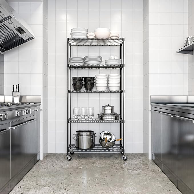 Seville Classics UltraDurable Heavy Duty NSF Solid Steel Wire Rack Storage Unit, Organizer for Garage, Warehouse, Office, Restaurant, Classroom, Kitchen, Black, 5-Tier Shelving, 36" W x 18" D