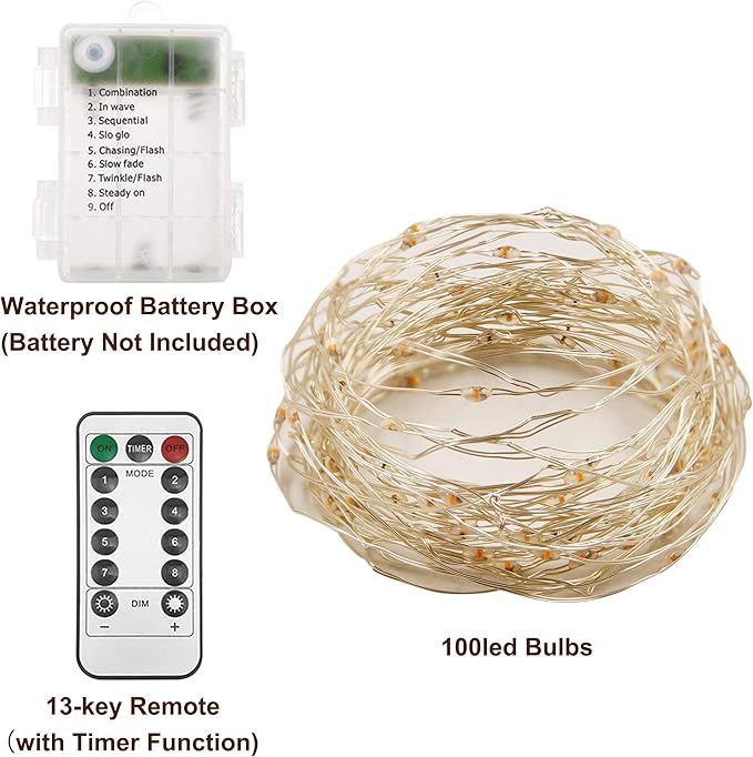 Twinkle Star 2 Pack Orange Halloween Fairy Lights Battery Operated, Total 66 ft 200 Led String Lights Remote Control Timer Silver String Light 8 Modes Firefly Lights for Garden Party Indoor Decor