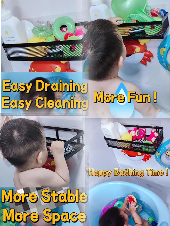 PUSDON Hanging Storage Baskets Organizer Wall Mount, Metal Wire Storage Bin Rack for Kitchen Bathroom Shower Spice Shelf Home Decor Essentials Black-2 Packs (Netting)