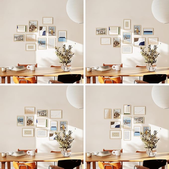 HAUS AND HUES Natural Oak Wood Gallery Wall Tabletop Frames Made with Real American Oak and Shatter-free Plexiglass - Set of 11 (Eight 4x6, Three 5x7, Framed Beige)